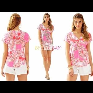 Lilly Pulitzer Hot Coral Trunk in Love Top XL